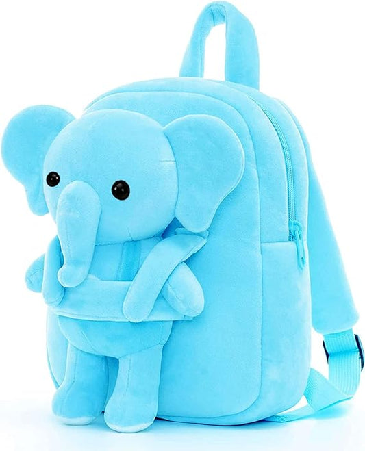 Kids Elephant Velvet Backpack – Soft Mini Playschool & Kindergarten Bag (Ages 1–5 Years)