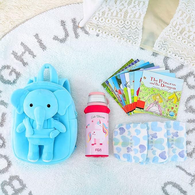 Kids Elephant Velvet Backpack – Soft Mini Playschool & Kindergarten Bag (Ages 1–5 Years)