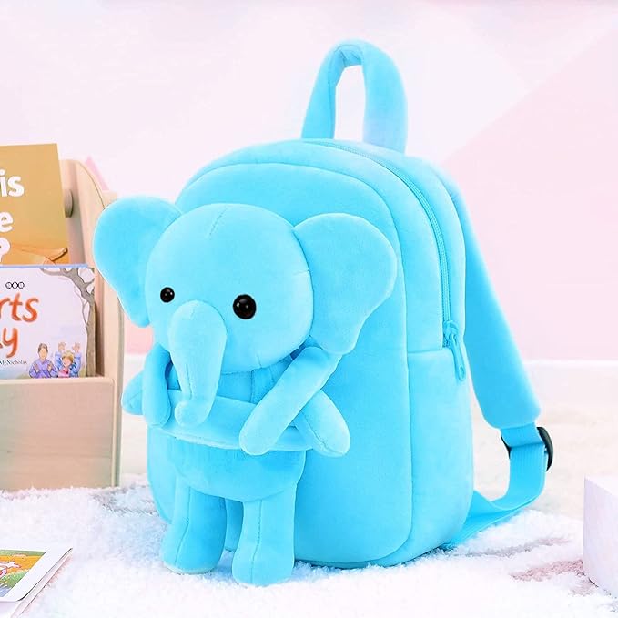 Kids Elephant Velvet Backpack – Soft Mini Playschool & Kindergarten Bag (Ages 1–5 Years)