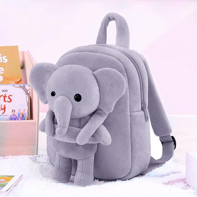 Kids Elephant Velvet Backpack – Soft Mini Playschool & Kindergarten Bag (Ages 1–5 Years)