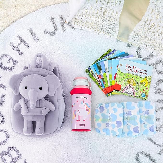 Kids Elephant Velvet Backpack – Soft Mini Playschool & Kindergarten Bag (Ages 1–5 Years)