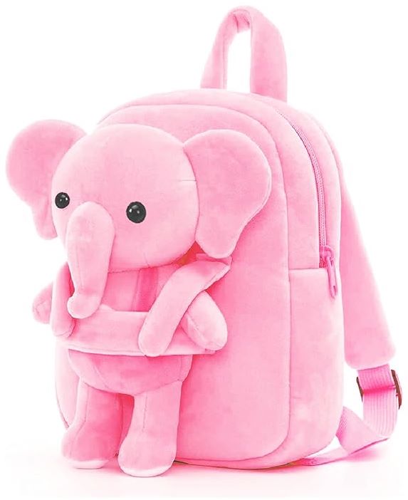 Kids Elephant Velvet Backpack – Soft Mini Playschool & Kindergarten Bag (Ages 1–5 Years)