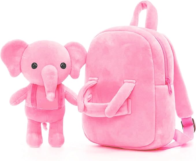 Kids Elephant Velvet Backpack – Soft Mini Playschool & Kindergarten Bag (Ages 1–5 Years)