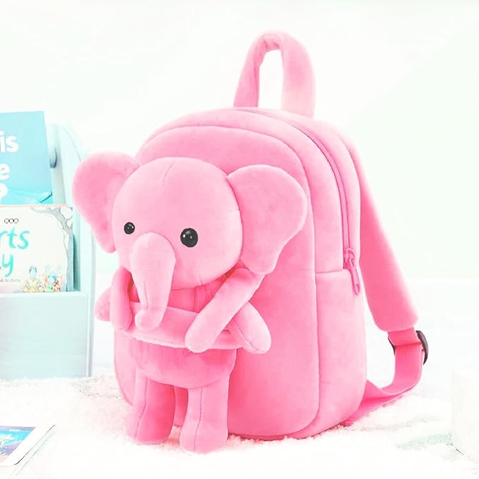 Kids Elephant Velvet Backpack – Soft Mini Playschool & Kindergarten Bag (Ages 1–5 Years)